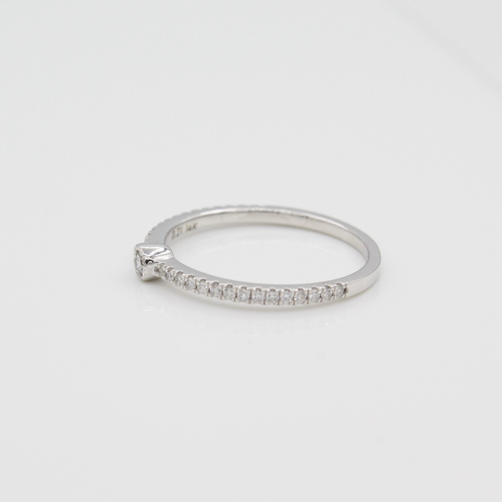 14k Single Bezel - Set Diamond Station Ring with Micro - Pave Band - Starflower Design