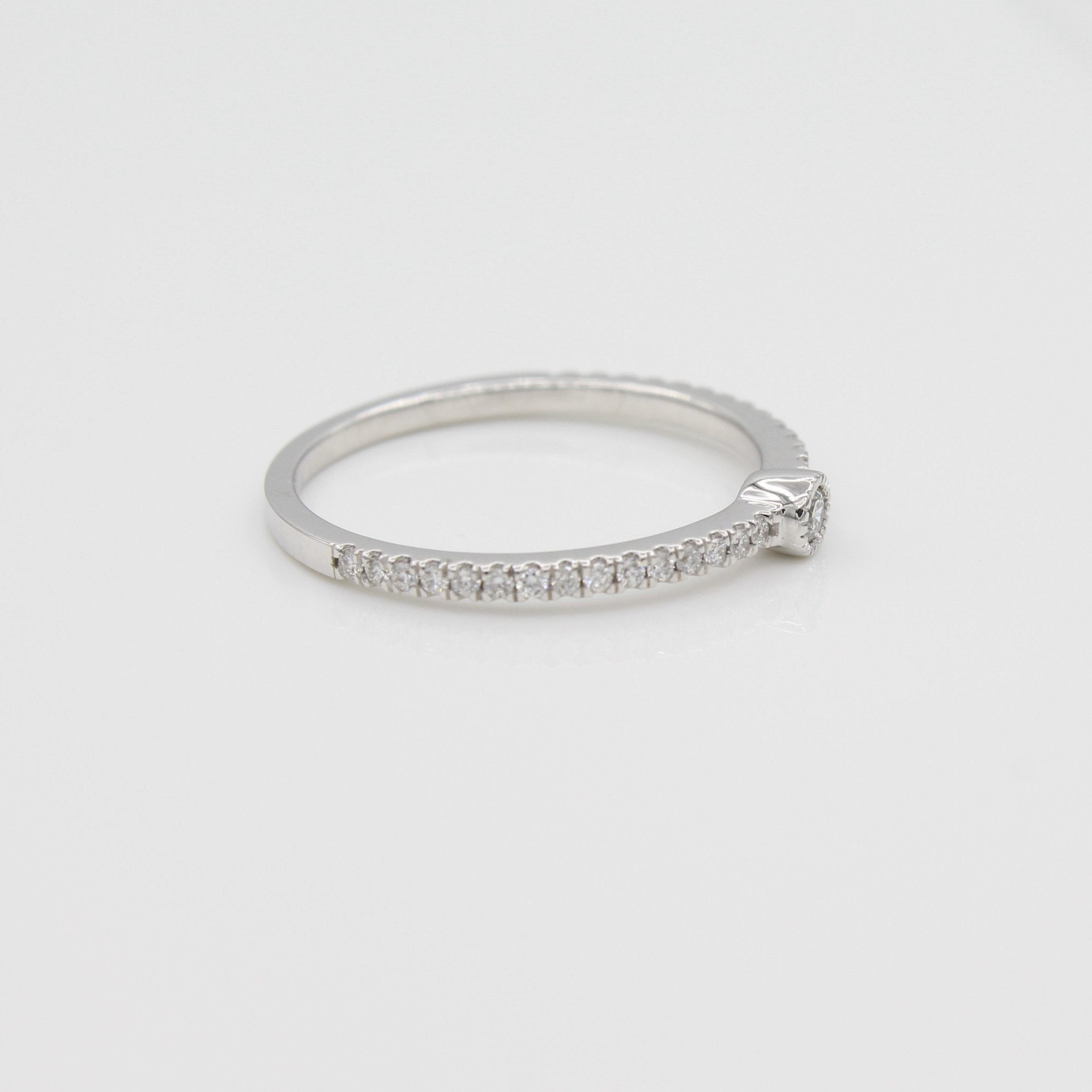 14k Single Bezel - Set Diamond Station Ring with Micro - Pave Band - Starflower Design