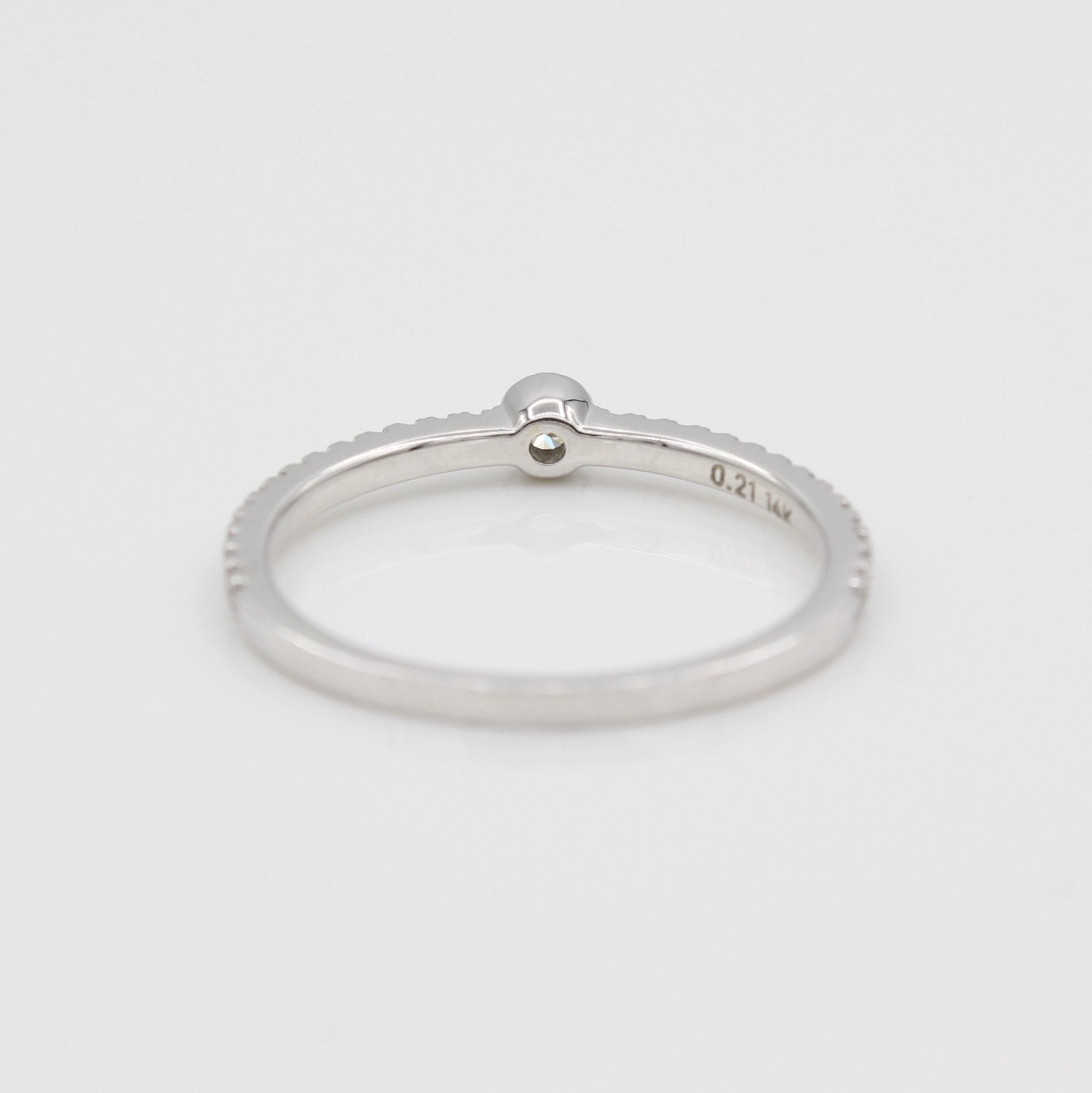 14k Single Bezel - Set Diamond Station Ring with Micro - Pave Band - Starflower Design