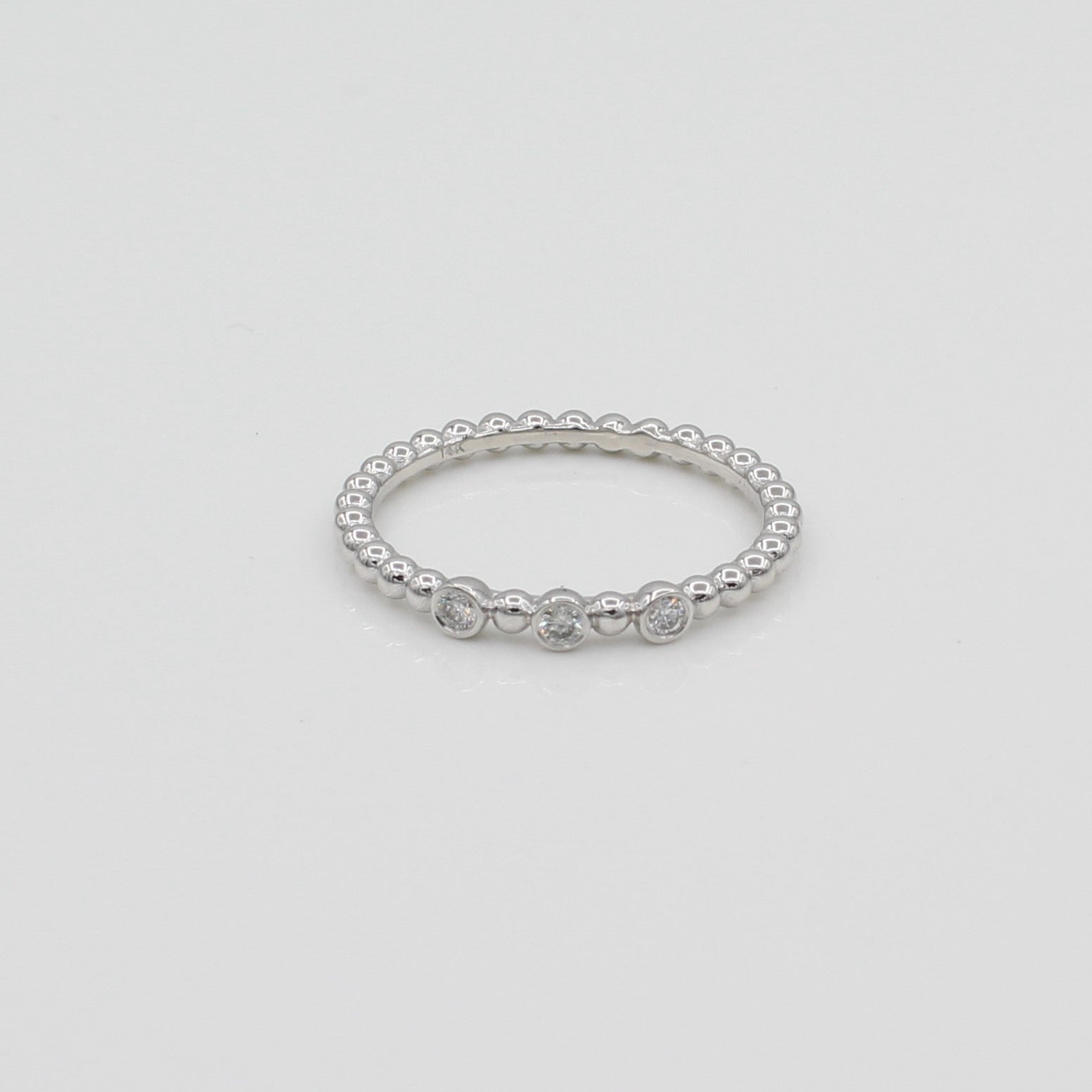 14k Triple Bezel - Set Diamond Beaded Ring - Starflower Design