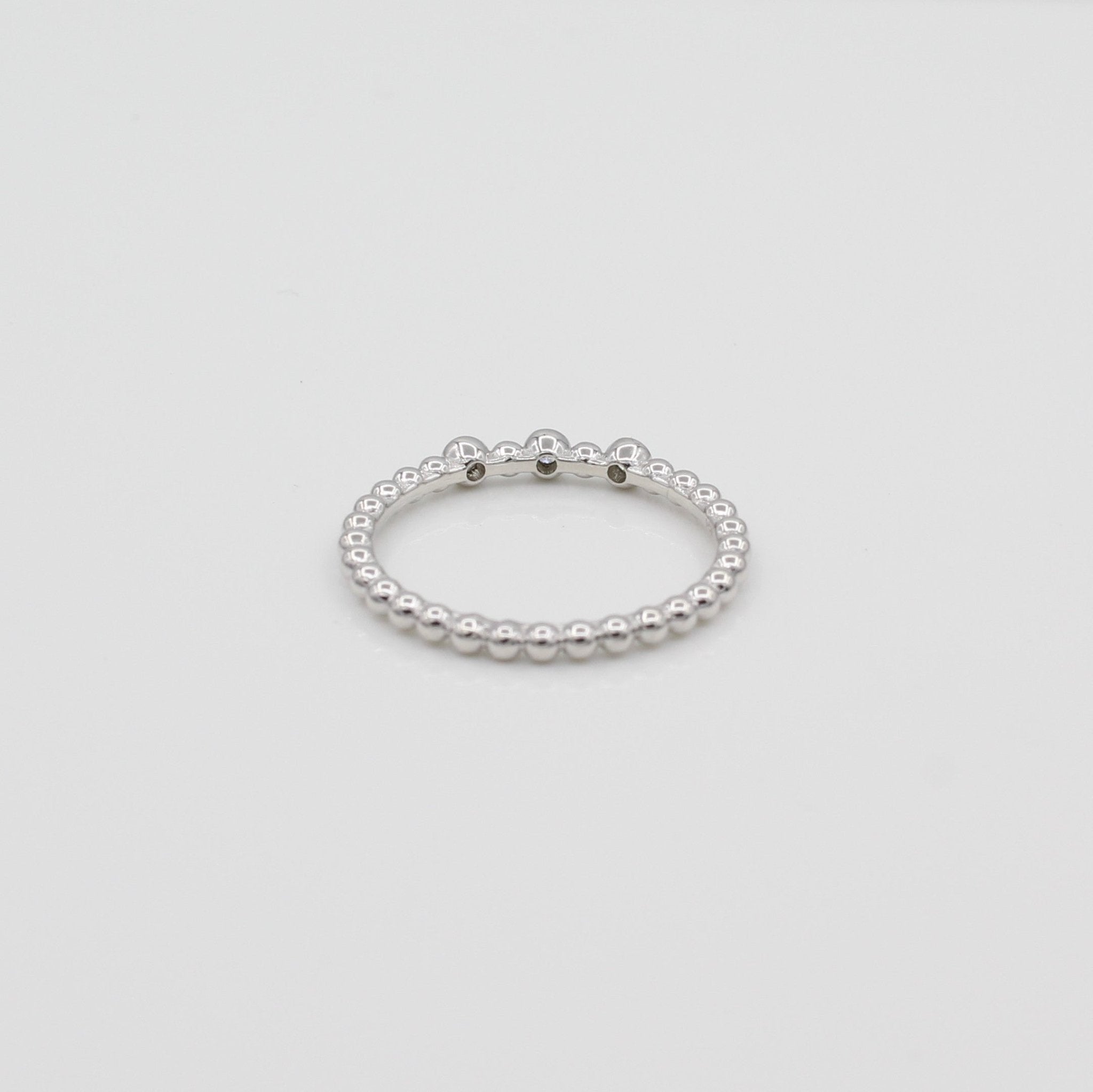 14k Triple Bezel - Set Diamond Beaded Ring - Starflower Design