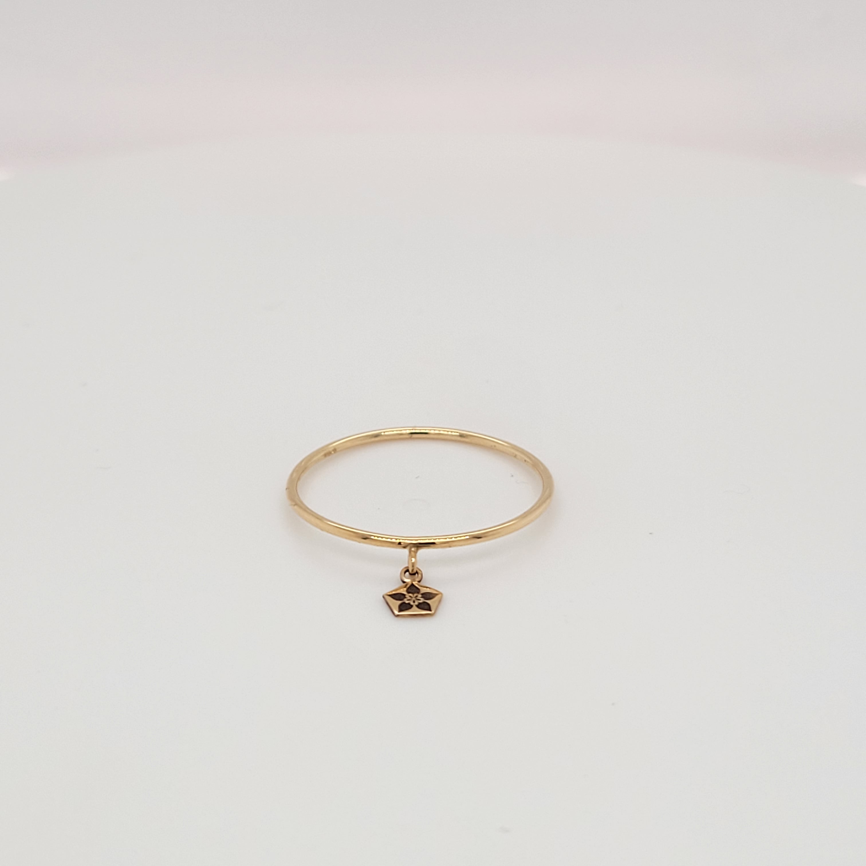 14K Yellow Gold Starflower Dangle  Charm Microstackable Ring