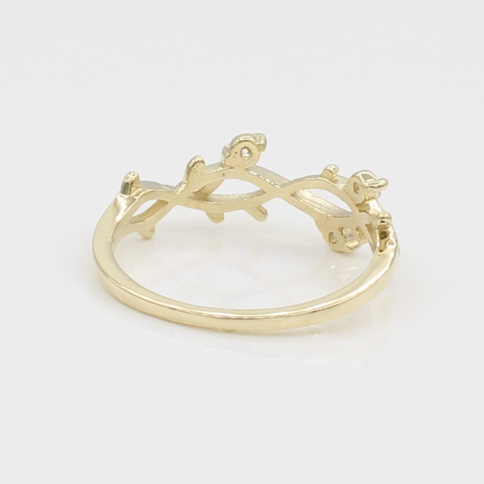 14k Yellow Gold Perfectly Perched Diamond Branch Ring, back view.