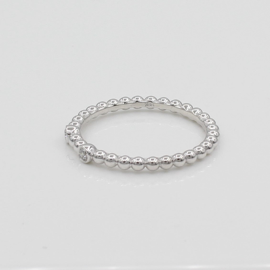 14k White Gold Double Bezel-Set Diamond Beaded Ring, side view from right. 