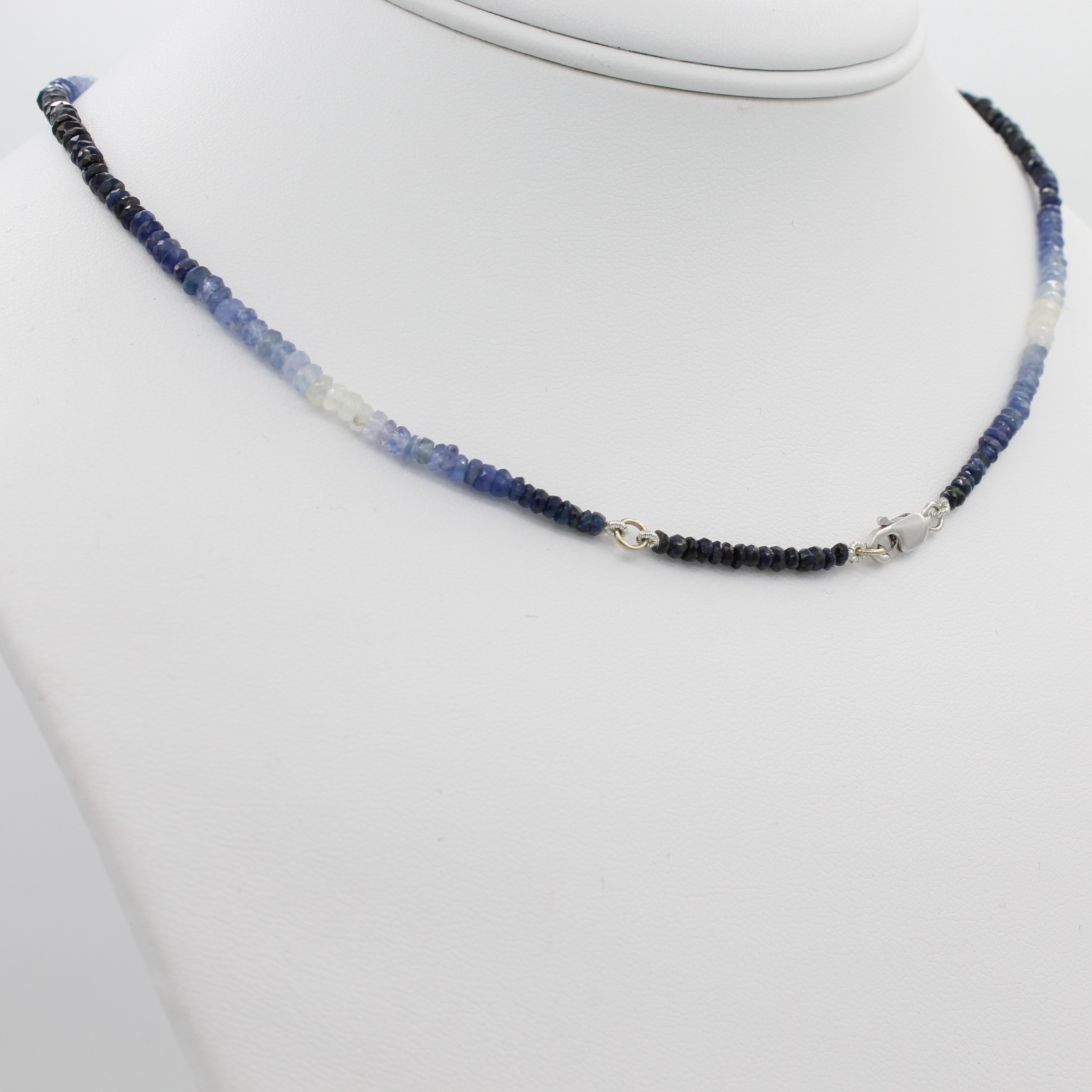 Beauty in Blue 40CT Adjustable Ombre Sapphire Choker Necklace, a view of the necklace's lobster clasp closure. 